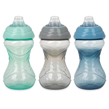 Nuby 3 Piece No-Spill Easy Grip Cup With Soft Flex Spout, Clik It Lock Feature, Neutral, 10 Ounce