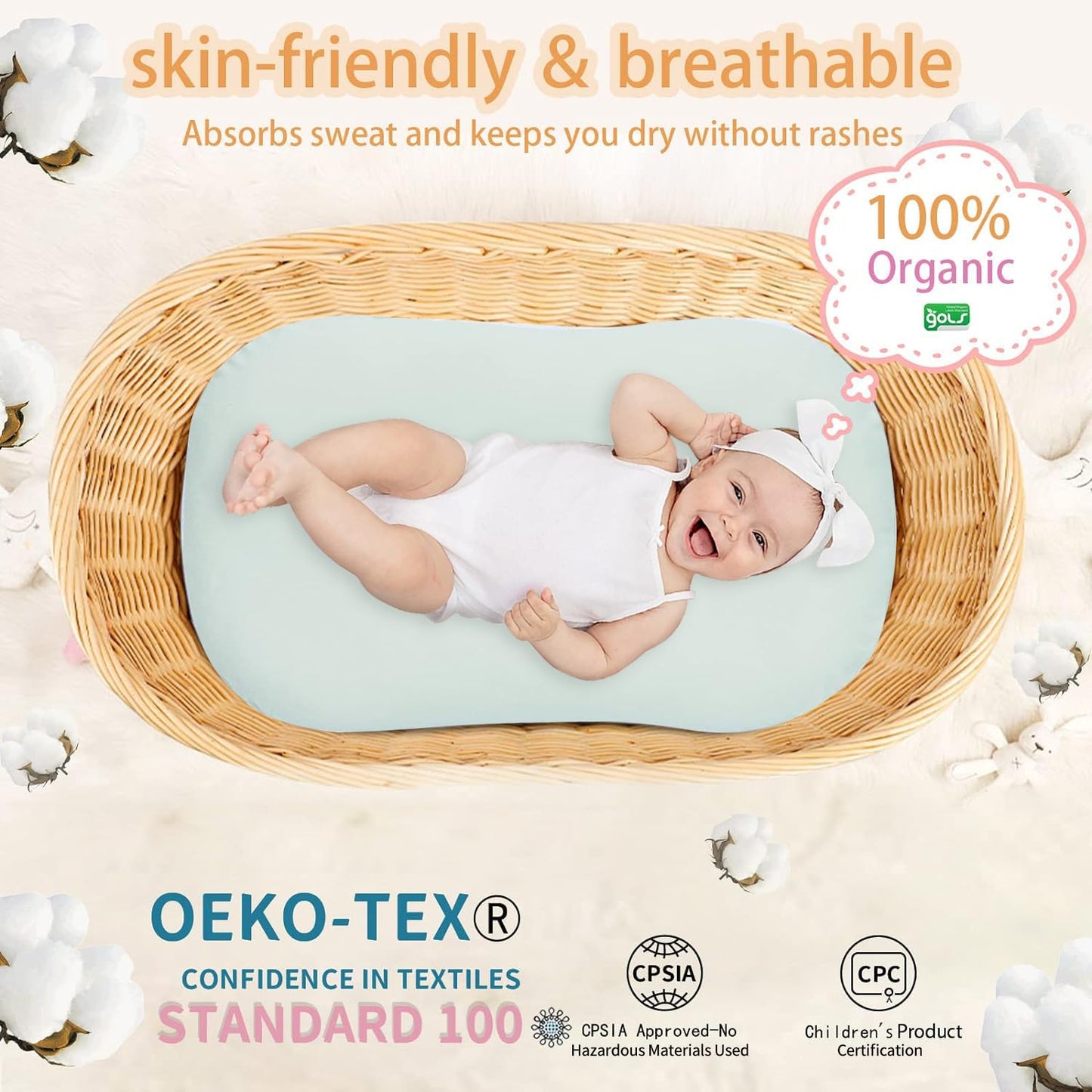 Pucmaoci Organic Waterproof Baby Lounger Covers | 100% Organic Cotton| Removable Cover With Waterproof Liner | Machine Washable