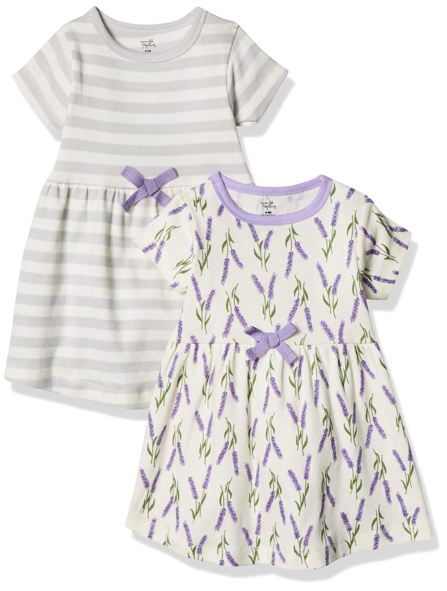 Touched By Nature Girls, Toddler, Baby And Womens Organic Cotton Short-Sleeve And Long-Sleeve Dresses, Lavender Short Sleeve, 12
