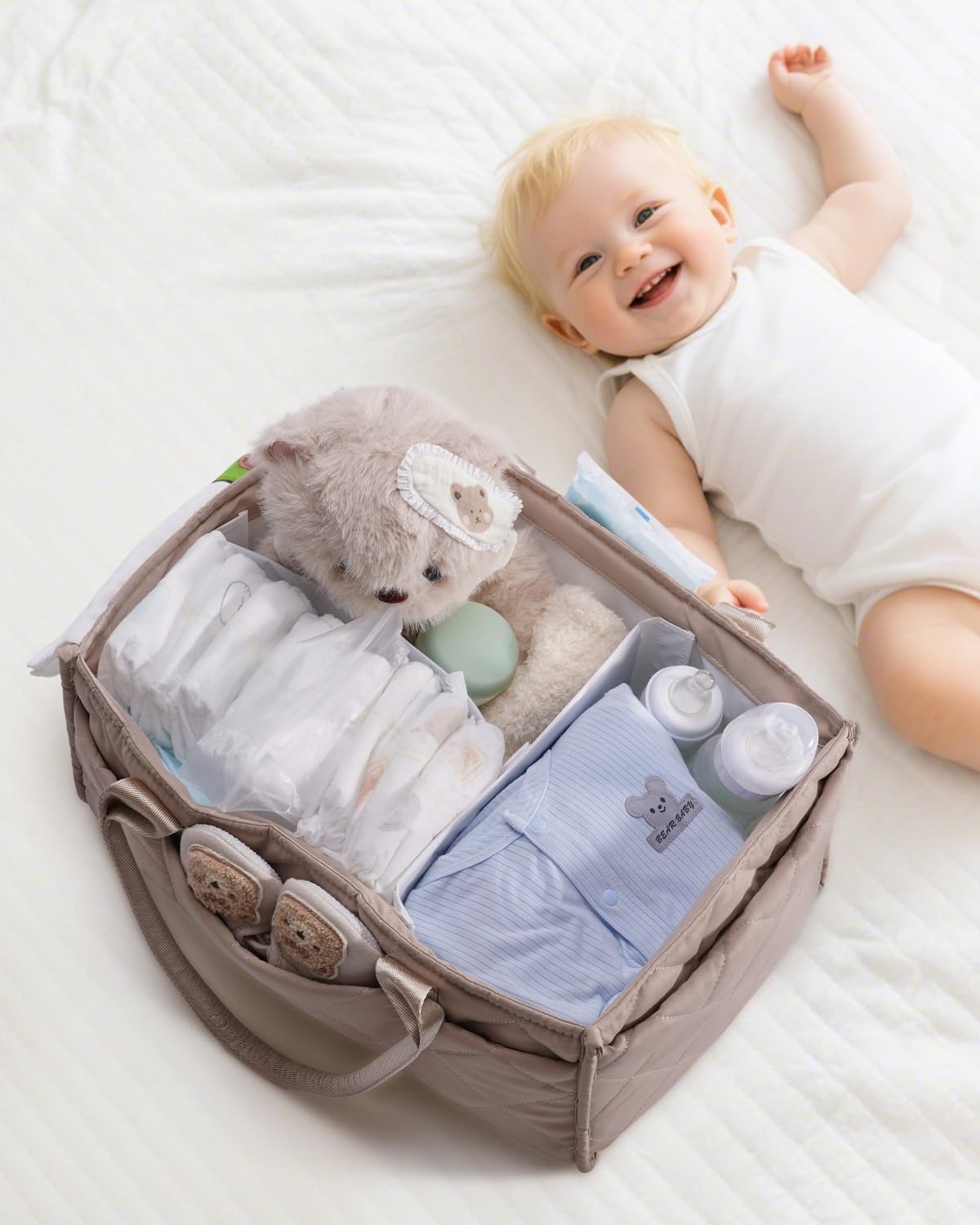 CEI-CEI Baby Diaper Caddy Organizer with Removable Dividers, Large Portable Nursery Storage Basket for Newborn Essentials, Chang