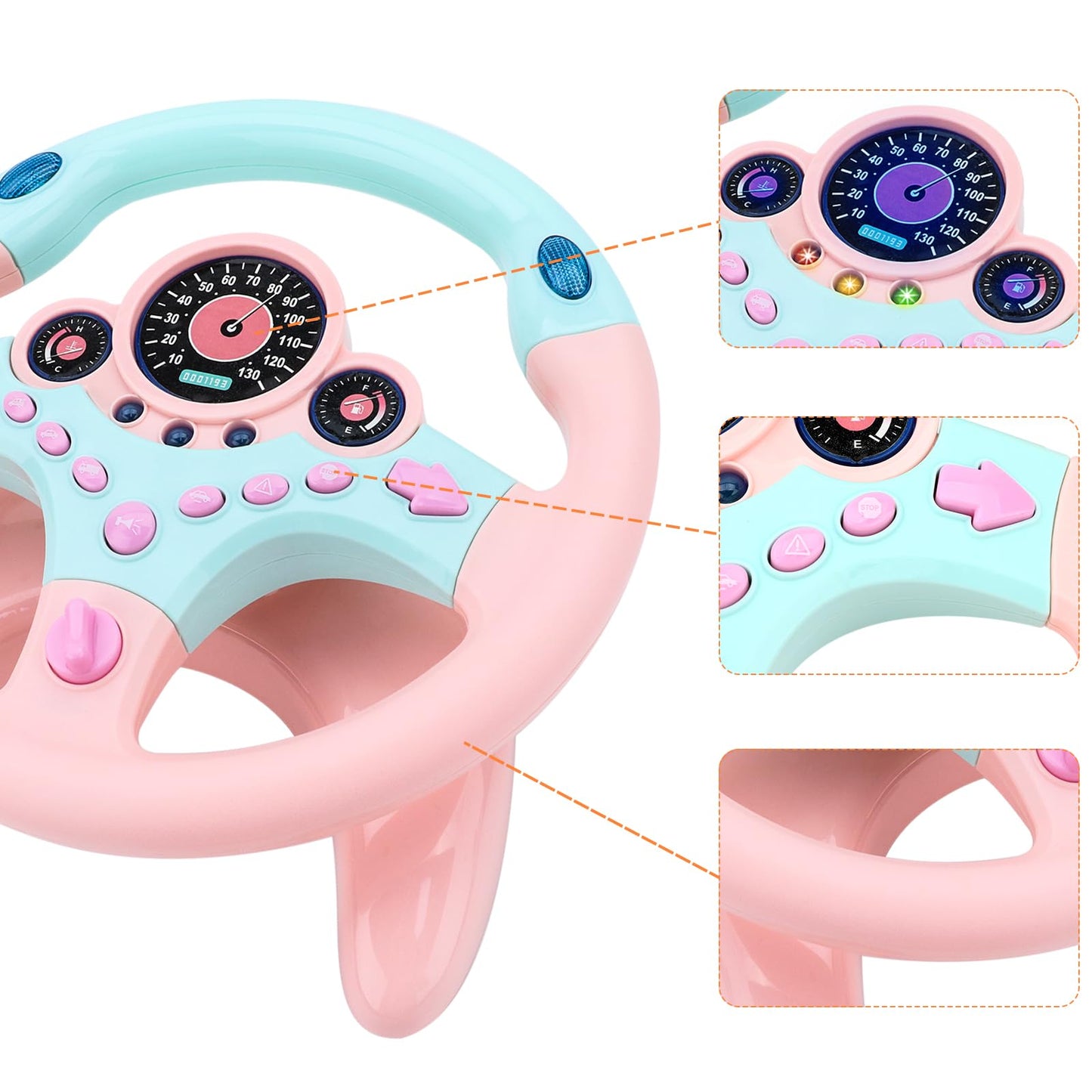 deAO Kids Steering Wheel for Backseat with Key Baby Toys Pretend Driving Simulated Steering Wheel Toy with Light and Music Gifts
