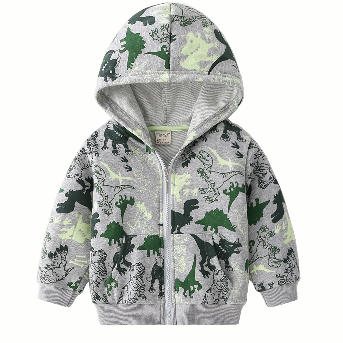 Nautysaurs Boys Zip-Up Dinosaur Hoodies Toddler Light Jackets Zipper Sweatshirt (C-Grey, 4T)