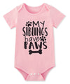 Funnycokid Baby Girls Boys Romper My Siblings Have Paws Newborn Stuff Gender Neutral Announcement Bodysuit Pink Short Sleeve Clo