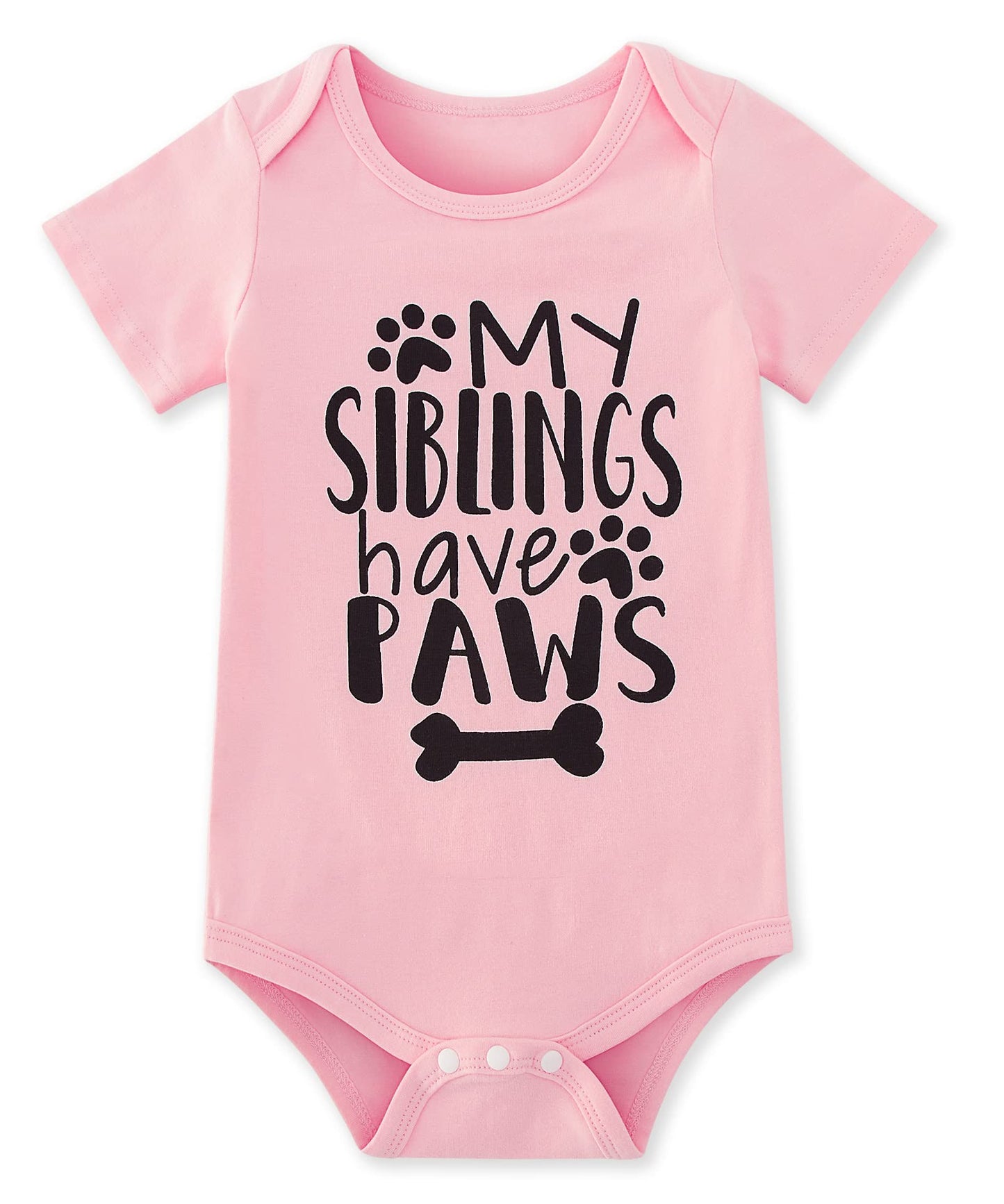 Funnycokid Baby Girls Boys Clothes Bodysuit My Siblings Have Paws Newborn Stuff Unisex Announcement Romper Pink 0-3 Months Infan