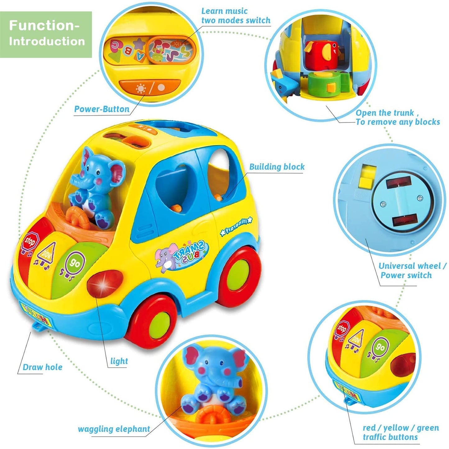 Baby Toys for 1 Year Old Boy Girl Gift Musical Bus Baby Toys 6-12 12-18 Months Toddler Toys Early Learning Montessori Toys for 1