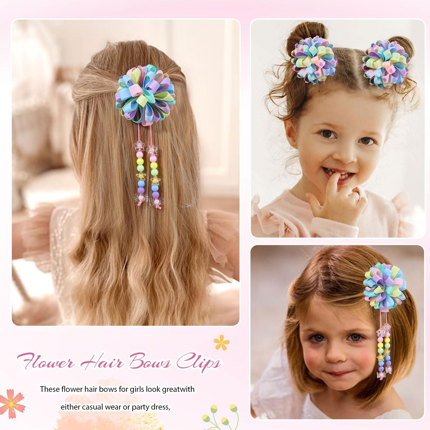 Cn 4Pcs Hair Bows For Girls, Flower Hair Rainbow Accessories For Girls Rainbow Toddler Bows With Alligator Clips Girl Hair Acces