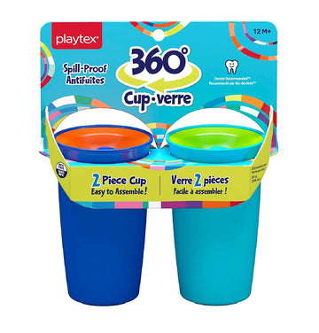 Playtex Baby Stage 2 Spoutless 360 Drinking Cups, Ages 1+, Leakproof, Spill Proof - Blue & Aqua, 10 Oz, 2 Count