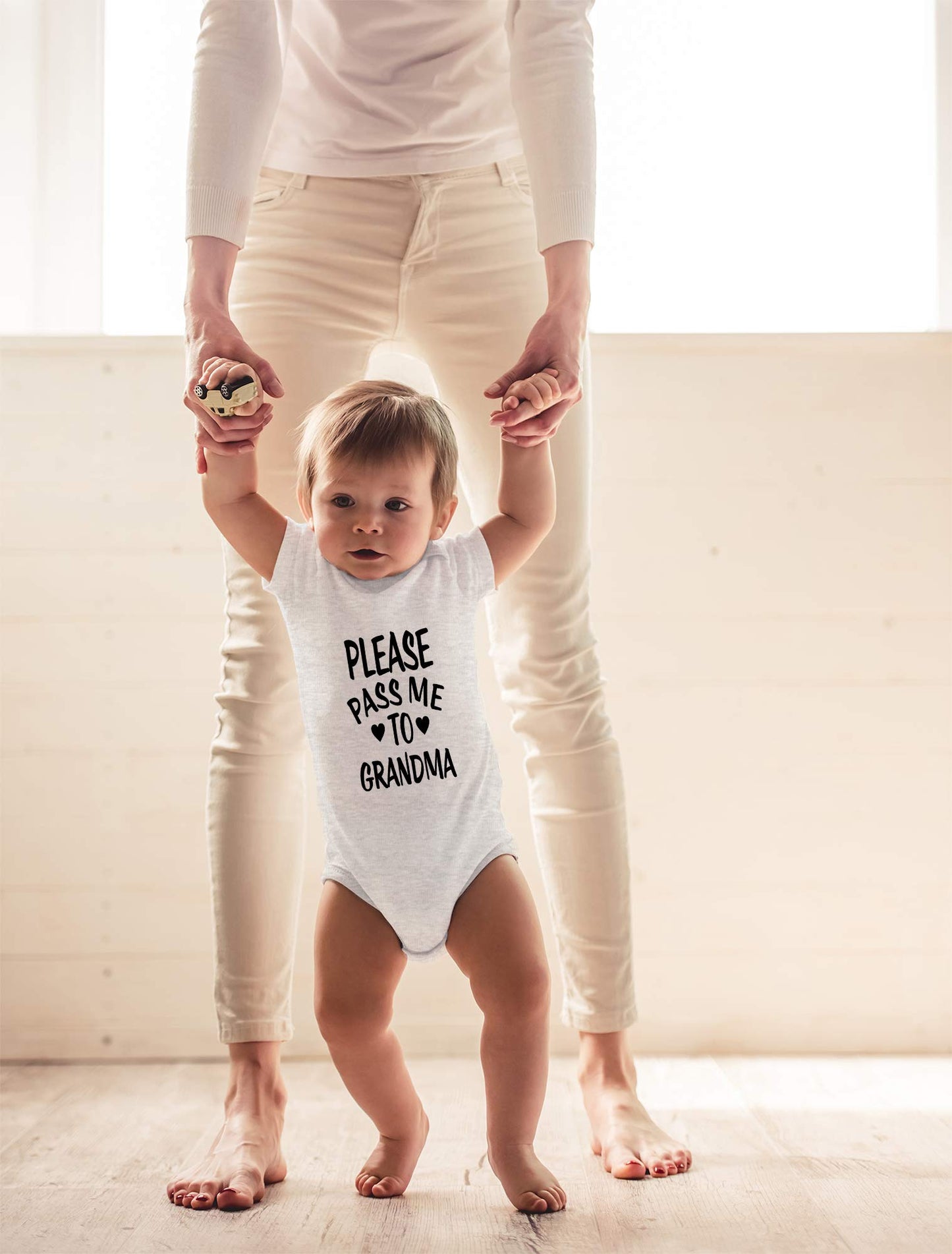 Cbtwear Please Pass Me To Grandma Baby Bodysuit Funny Infant Outfit Cute Newborn Clothes Unisex Romper (12 Months, Heather Grey)