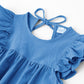 Lyxiof Toddler Baby Girl Cotton Linen Dress Ruffle Sleeve Halter Sleeveless Kids Casual Dresses Royal Blue 130Cm