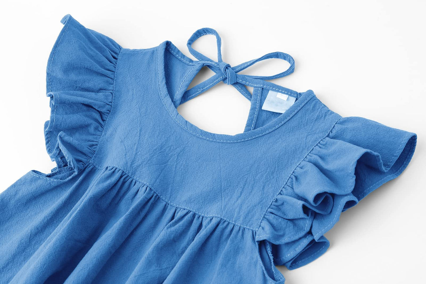 Lyxiof Toddler Baby Girl Cotton Linen Dress Ruffle Sleeve Halter Sleeveless Kids Casual Dresses Royal Blue 130Cm