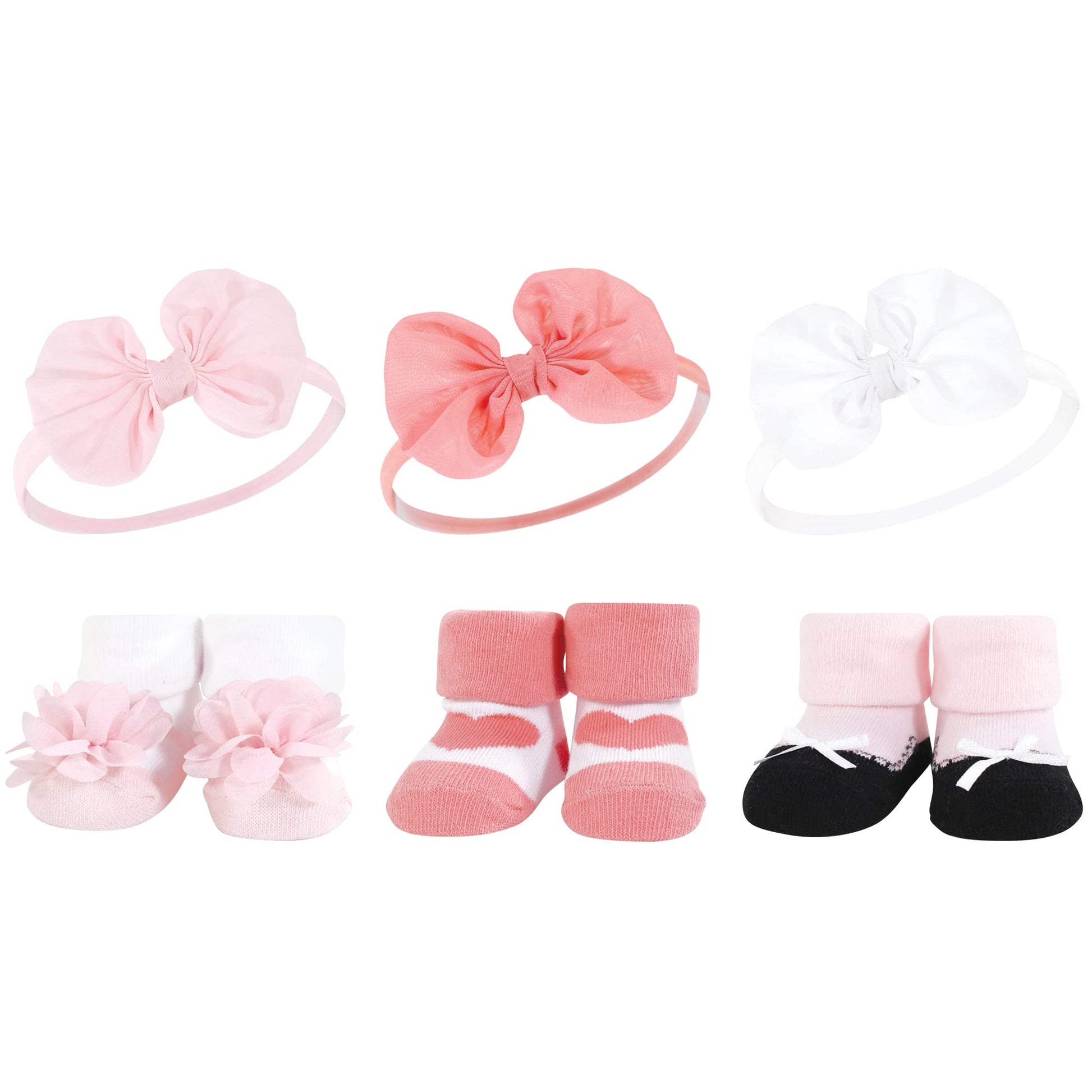 Hudson Baby Baby Girls' Headband And Socks Giftset, Blush White, One Size