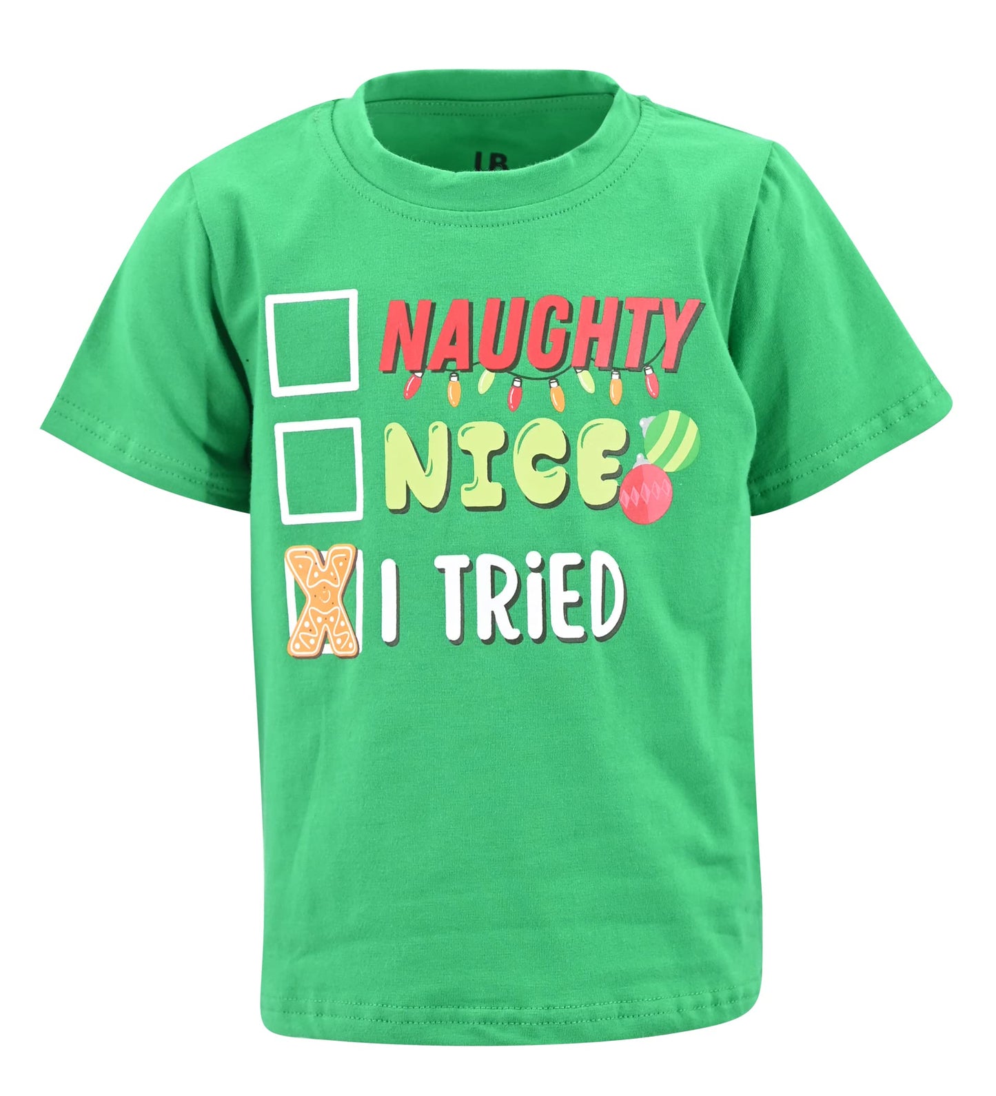 Unique Baby Boys Naughty Nice I Tried Kids Christmas Shirt Clothes (3Y, Green)