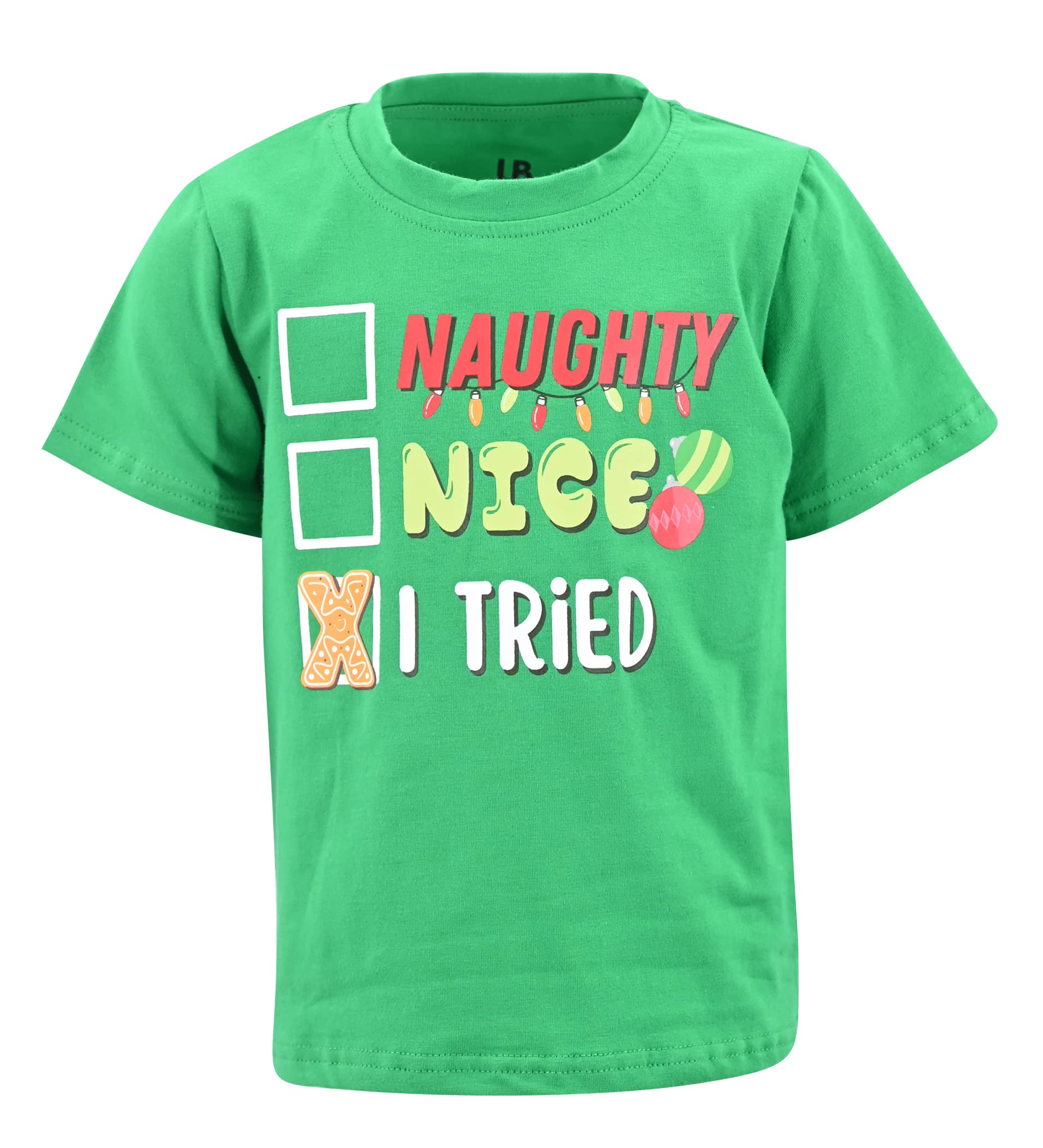 Unique Baby Boys Naughty Nice I Tried Kids Christmas Shirt Clothes (3Y, Green)
