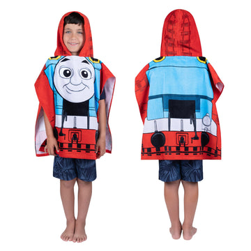 Franco Thomas & Friends Kids Beach/Pool/Bath/Camping Hooded Towel Poncho 24' X 22', Absorbent Cotton Cover Up, (Official Licen