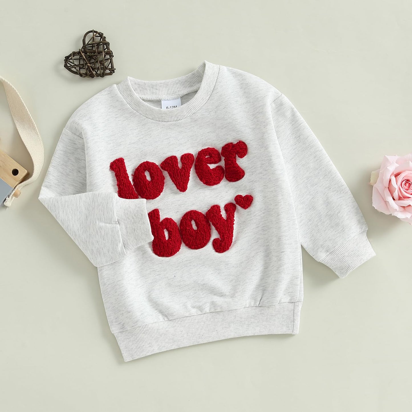 Ktwharnu Infant Toddler Baby Boy Valentines Day Outfit Heart Embroidery Sweatshirt Crewneck Long Sleeve Shirts Top Pullovers (B-