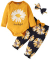Fullfamous Baby Girl Clothes Gifts Outfits,Fall Winter Long Sleeve Romper And Pant Set Yellow Sunflower Newborn