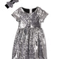 Cilucu Flower Girl Dress Baby Toddlers Sequin Dress Kids Party Dress Bridesmaid Wedding Gown Birthday Dress Silver Black 6T-7T