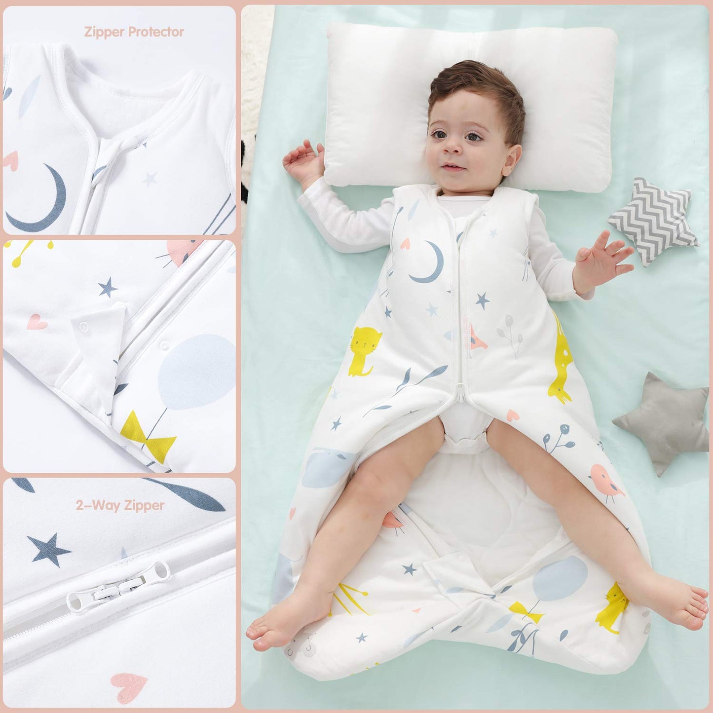 Mosebears Sleep Sack Baby Winter Wearable Blanket with 2-Way Zipper,2.5 TOG Cotton Sleep Sack Unisex (Ocean Animal, 6-12 Months)
