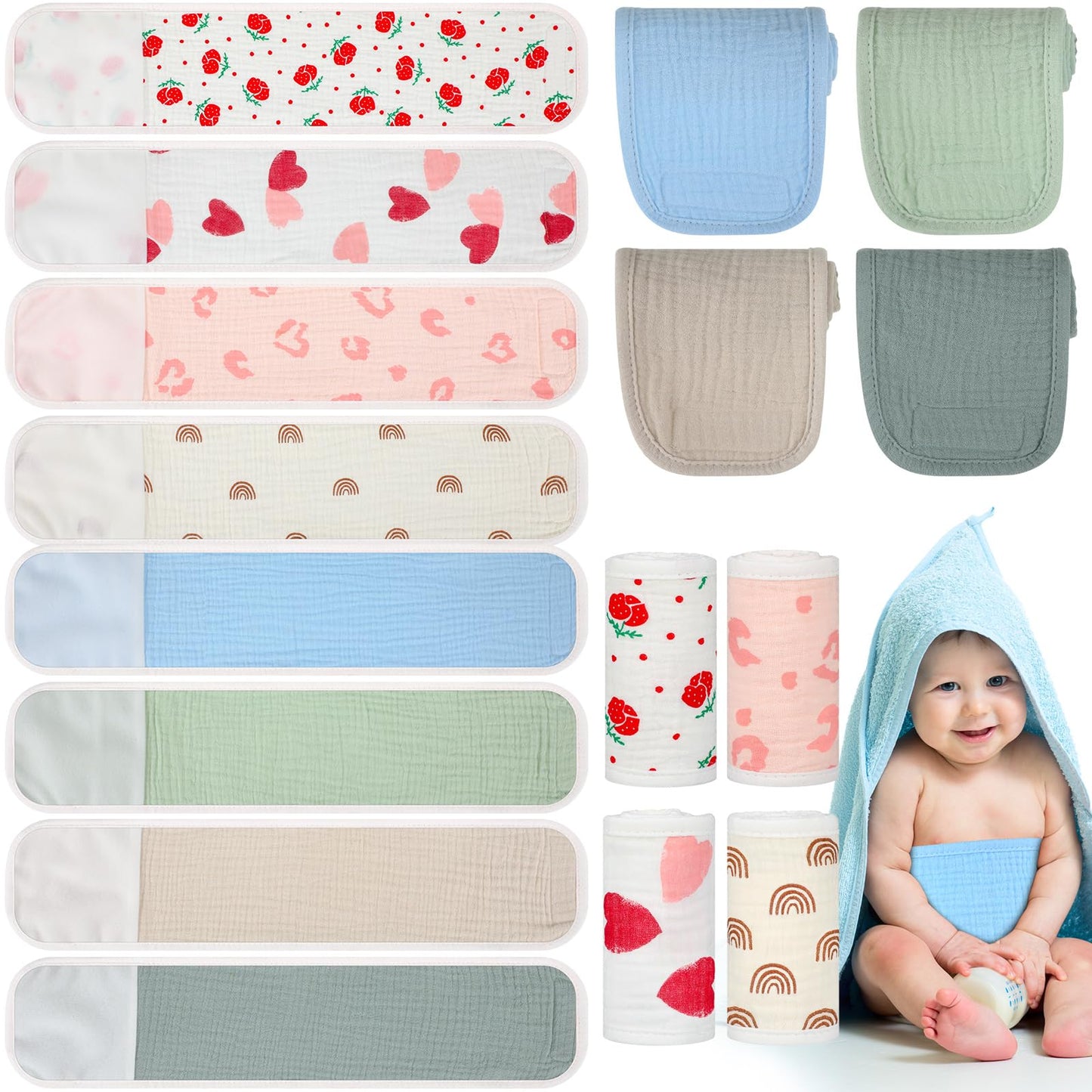 Vabean 8 Pcs Baby Infant Umbilical Cord Comfort Adjustable Cotton Belly Band For Protection, Baby Gifts For 0 To12 Months (Cute)