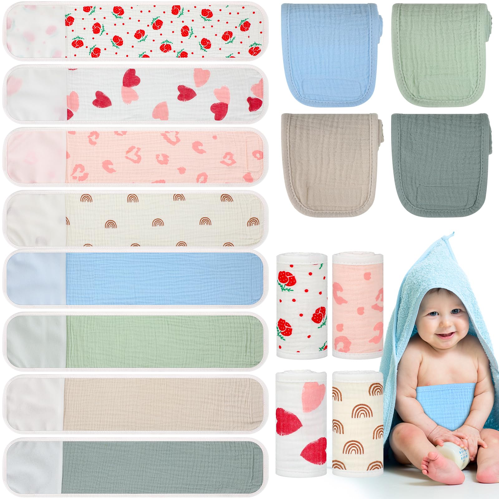 Vabean 8 Pcs Baby Infant Umbilical Cord Comfort Adjustable Cotton Belly Band For Protection, Baby Gifts For 0 To12 Months (Cute)