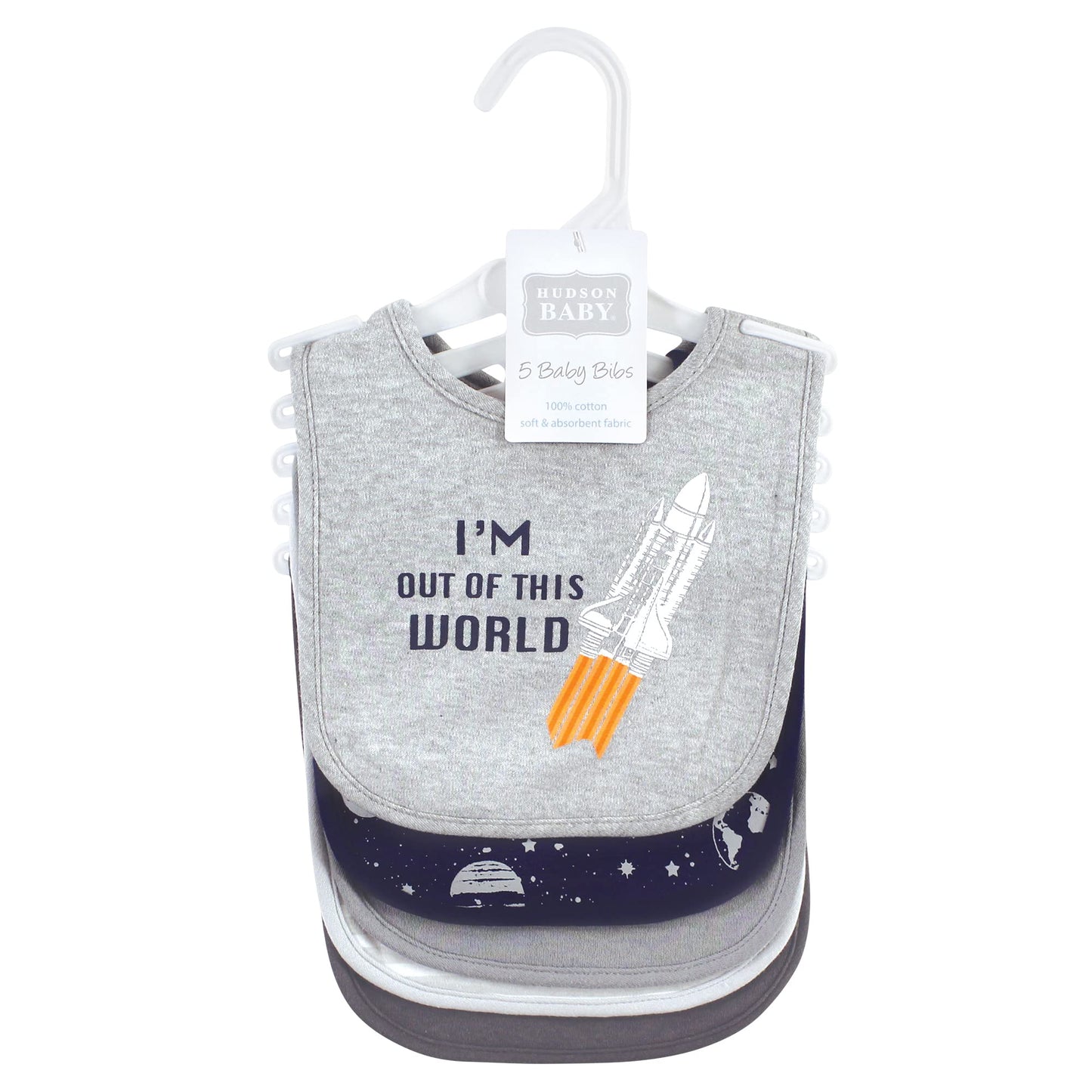 Hudson Baby Unisex Baby Cotton Bibs, Outer Space, One Size