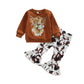 BULINGNA Toddler Baby Girl Western Outfit Highland Cow Long Sleeve Sweatshirt Pullovers Top Flare Pants Cowgirl Clothes Fall (Ca