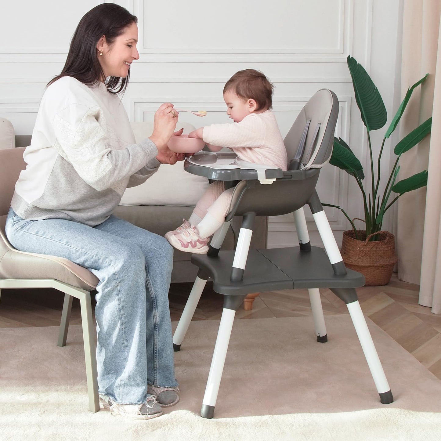 Baby Highchair,6 In 1 High Chairs For Babies And Toddler Baby Feeding Chair Coverts To Highchair For Baby, Kids Learning Table,B