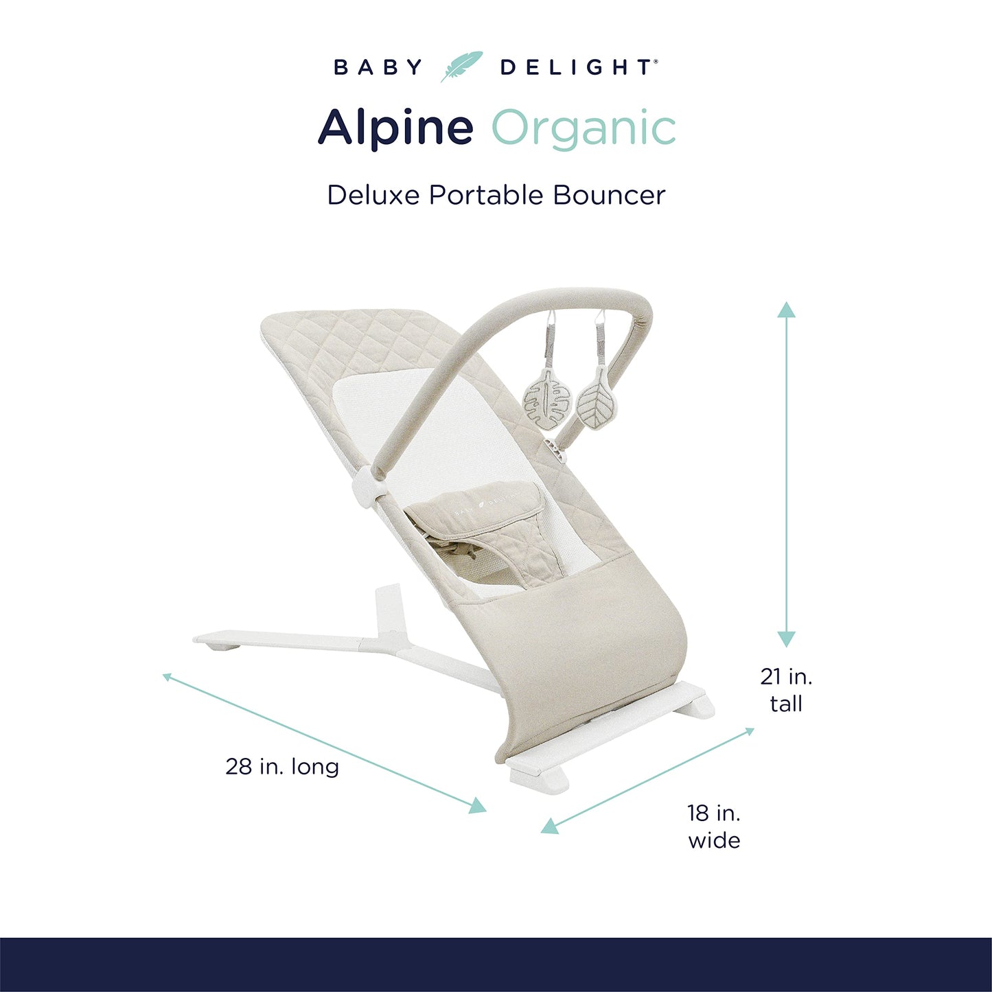 Baby Delight Alpine Deluxe Portable Bouncer, Infant, 0-6 Months, 100% GOTS Certified Cotton Fabrics, Organic Oat