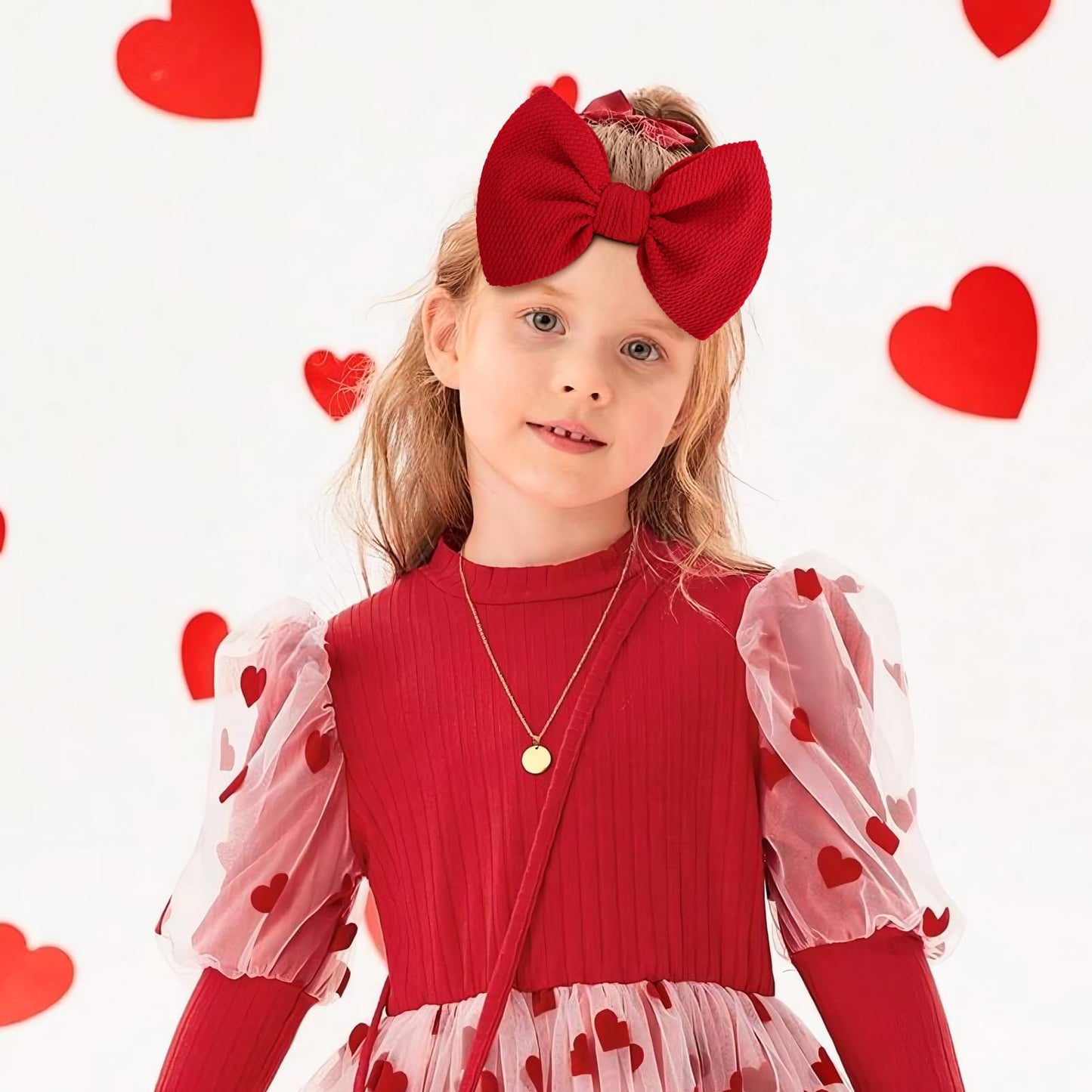 Valentines Baby Bow Headbands For Girls Waffle Tied Bow Hairbands Handmade Cute Red Love Heart Head Wraps Hair Accessories For I
