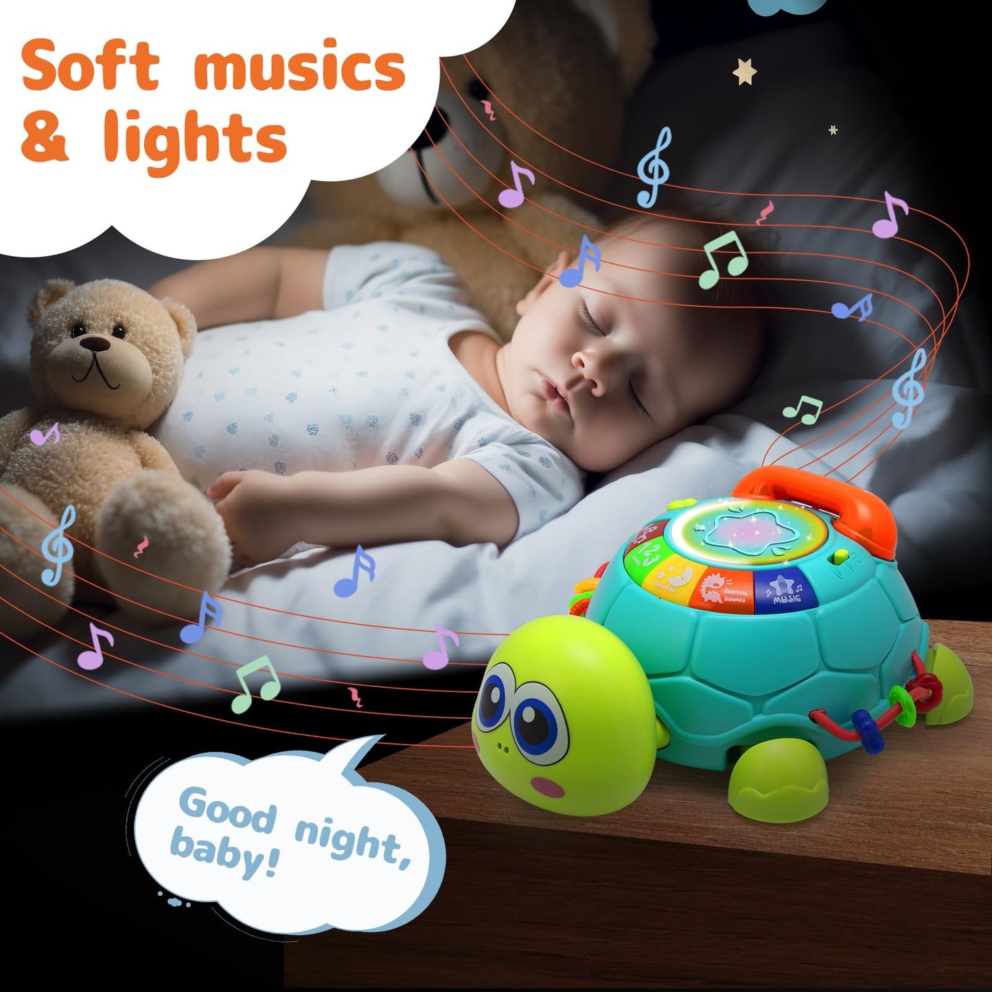 VoMii Musical Turtle Baby Toys 6 to 12 Months, Infant Crawling Tummy Time Development Toys, Light up Music Toys for 7 8 9 10 11