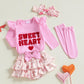 Fybitbo First Valentines Day Baby Girl Outfit Heart Letter Romper Ruffle Tutu Skirt Dress Newborn Infant Girl Clothes Set (Pink-