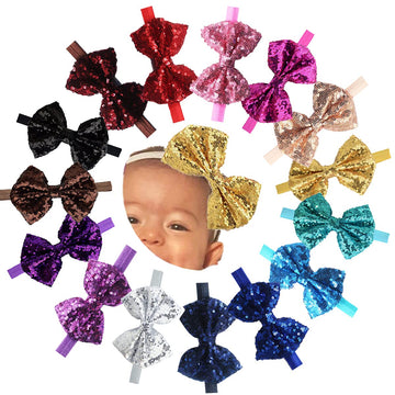 Cellelection 15Pcs Baby Girls Headbands 4'' Big Boutique Bling Sparkly Glitter Sequin Hair Bows Headband Elastic Hair Bands Hair