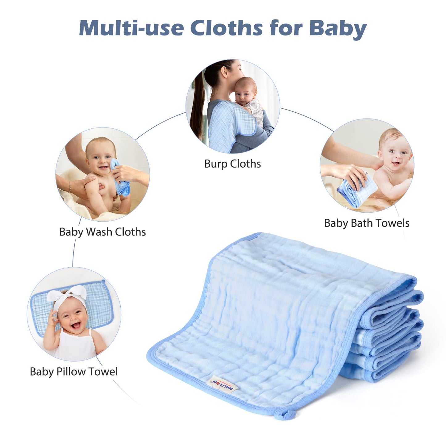 Maliton Baby Boy Muslin Burp Cloths 6 Pack Large 20x10 100% Cotton Burp Rags Absorbent and Soft 6 Layers Baby Spit Up Rags N