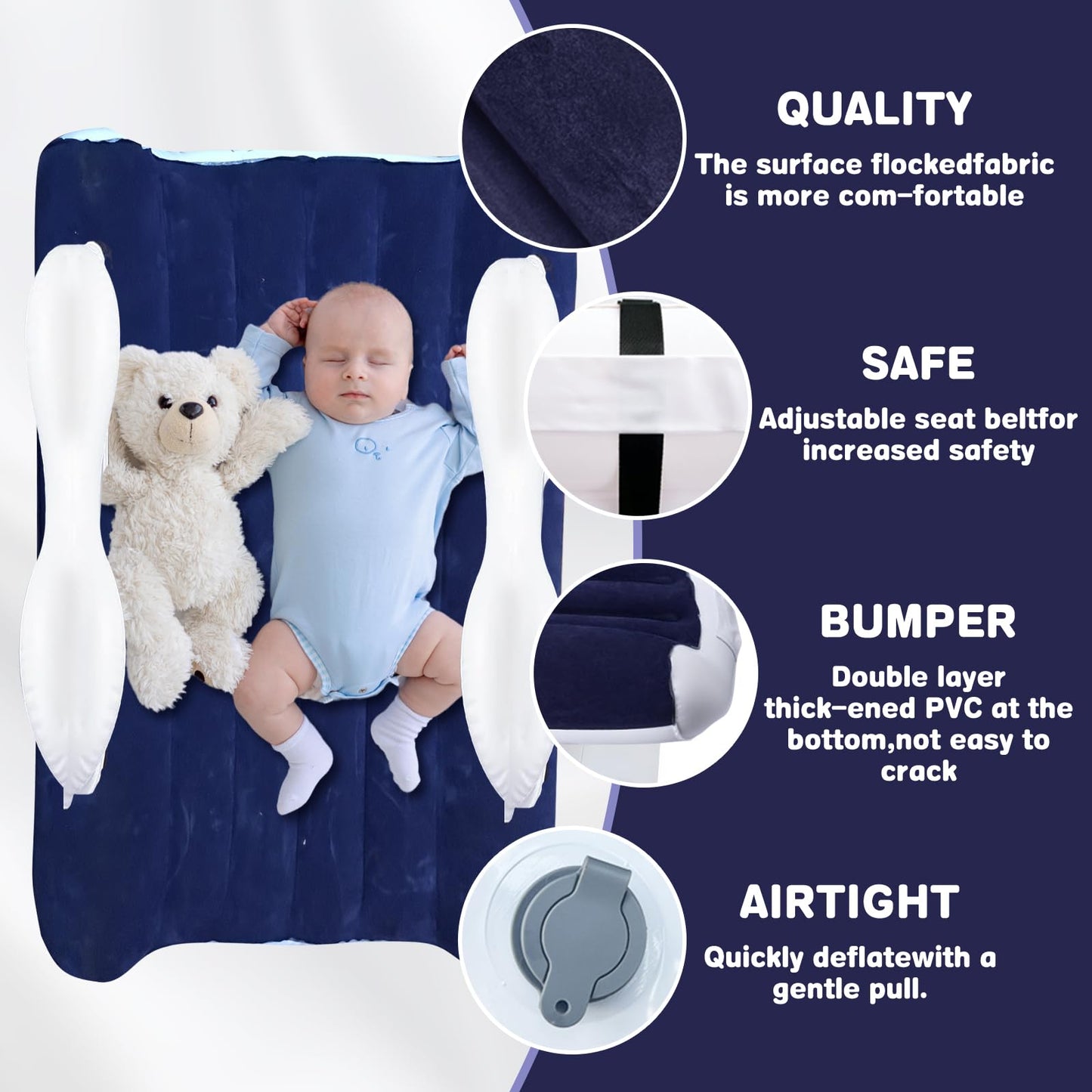Singdur Inflatable Kid Airplane Bed,Airplane Travel Beds Kids 0-4 Years(Dark Blue),Inflatable Toddler Travel Bed With Pump,Seat