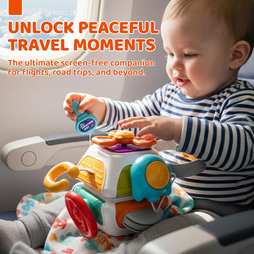 SOCBTNSO 10-in-1 Montessori Busy Board for 1 Year Old - Toddler Toys 1-2 Years with Car Steering Wheel & Keys, Car Travel Toys f