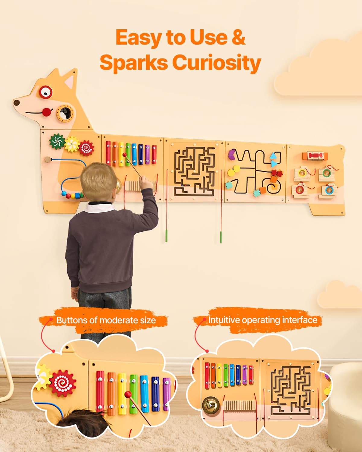 VEVOR Dog Activity Busy Board Wall, 12 Wall Activities Board, Montessori Sensory Wall Panel for Kids 3-12 Years, Sensory Wall Ac