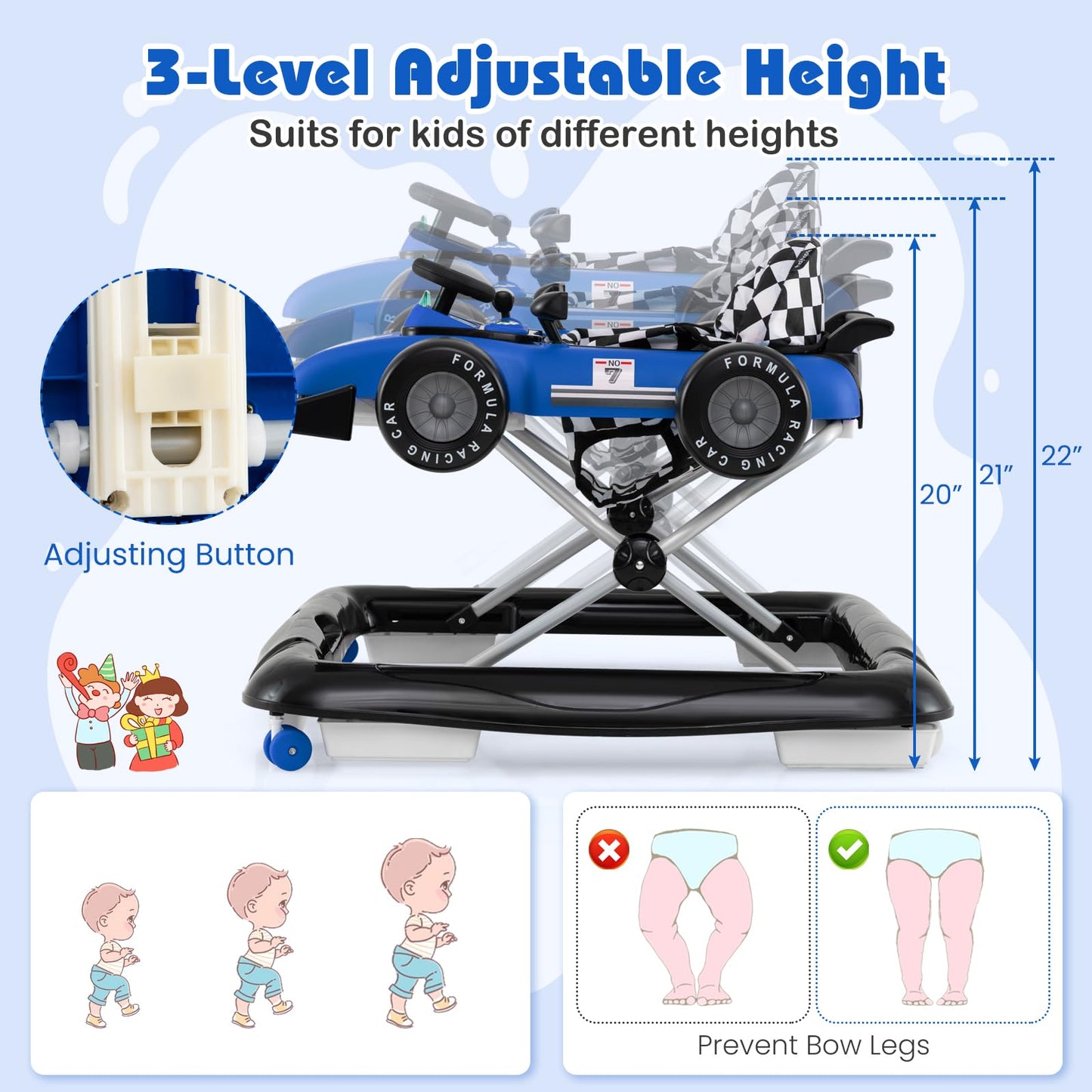 Baby Joy 4-In-1 Baby Walker, Foldable Activity Walker With Push Mode, Adjustable Height, Lights, Anti-Rollover, Baby Walker With