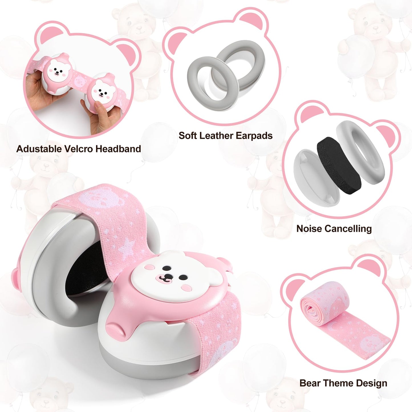 Yomauiyee Baby Ear Protection,Bear Baby Headphones Noise Cancelling For Infant Hearing Protection Ages 0-36 Month,25Db Nrr Baby
