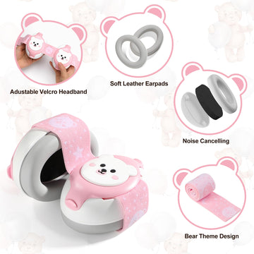 Yomauiyee Baby Ear Protection,Bear Baby Headphones Noise Cancelling For Infant Hearing Protection Ages 0-36 Month,25Db Nrr Baby
