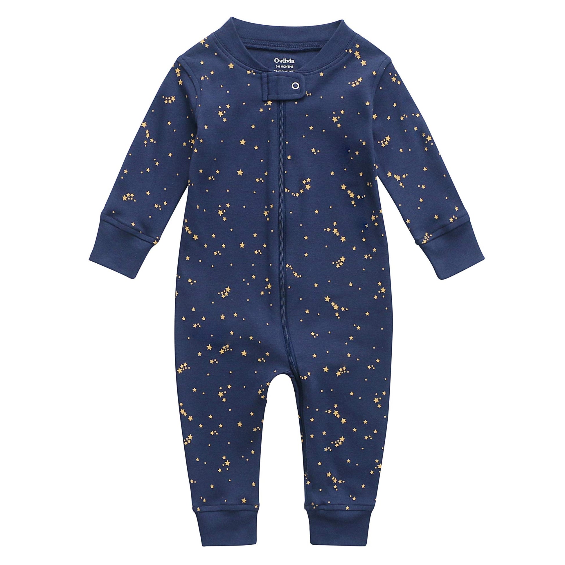 Owlivia Organic Cotton Baby Boy Girl Zip Up Sleep N Play, Footless, Long Sleeve(6-12 Months, Starry Sky)