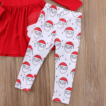 Avidqueen Christmas Party Clothing Set Toddler Baby Girls Princess Dress Tshirt + Santa Pant + Headband 3Pcs Outfits (Red, 2T)