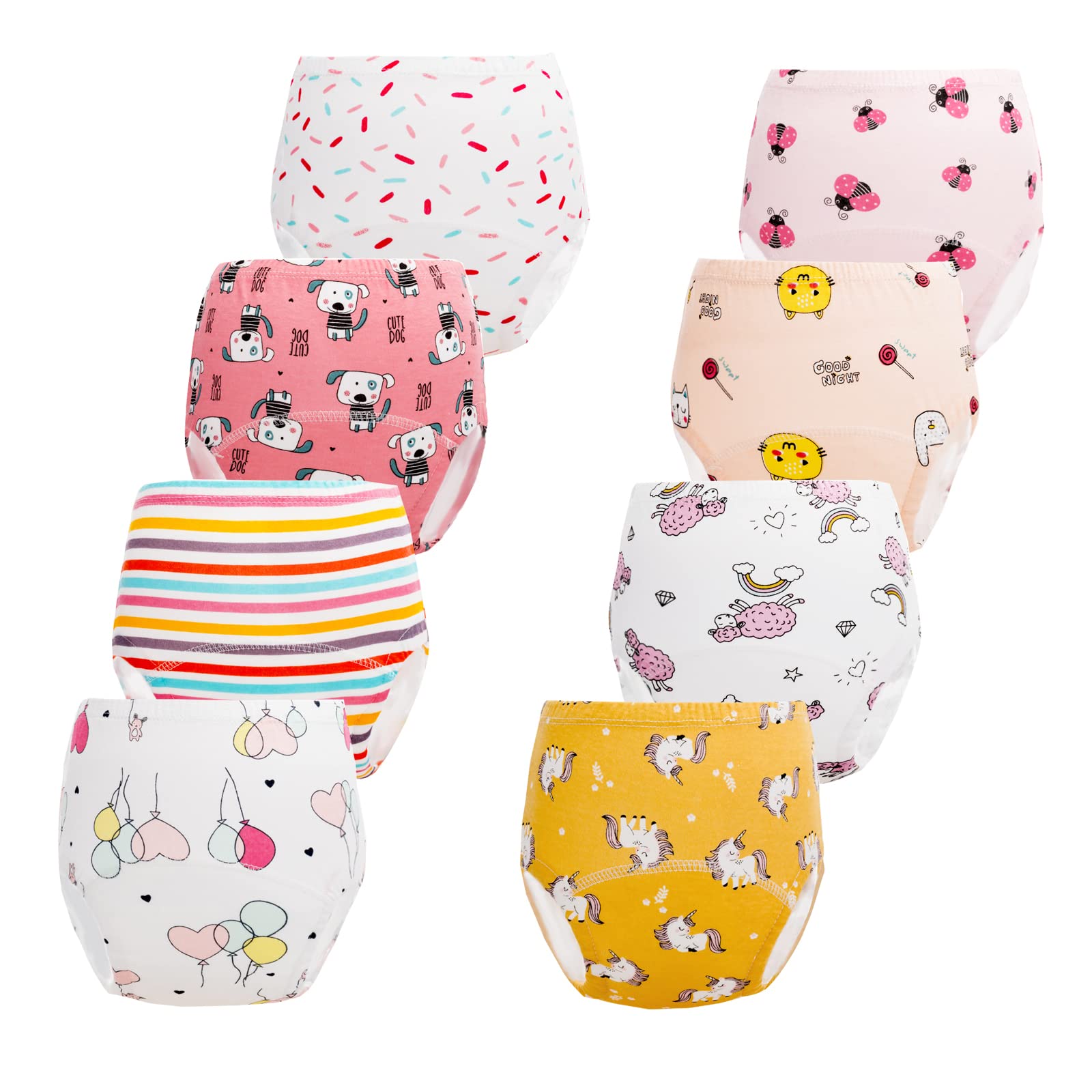Jacklovebriefs Potty Training Pants For Girls, Toddler Learning Designs Training Underwear Pants(8 Packs, White, 3-4T, M)