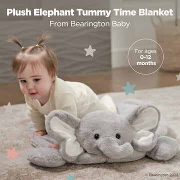 Bearington Baby Lil Spout Tummy Time Mat, 30 X 30 Inch Elephant Plush Stuffed Animal Blanket, Baby Elephant Nursery D  Cor