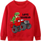 Ddsol Toddler Boys Valentines Day Sweatshirt Monster Truck Dinosaur Hug Heart Cotton Long Sleeve Shirt Pullover Love Saurus Kid