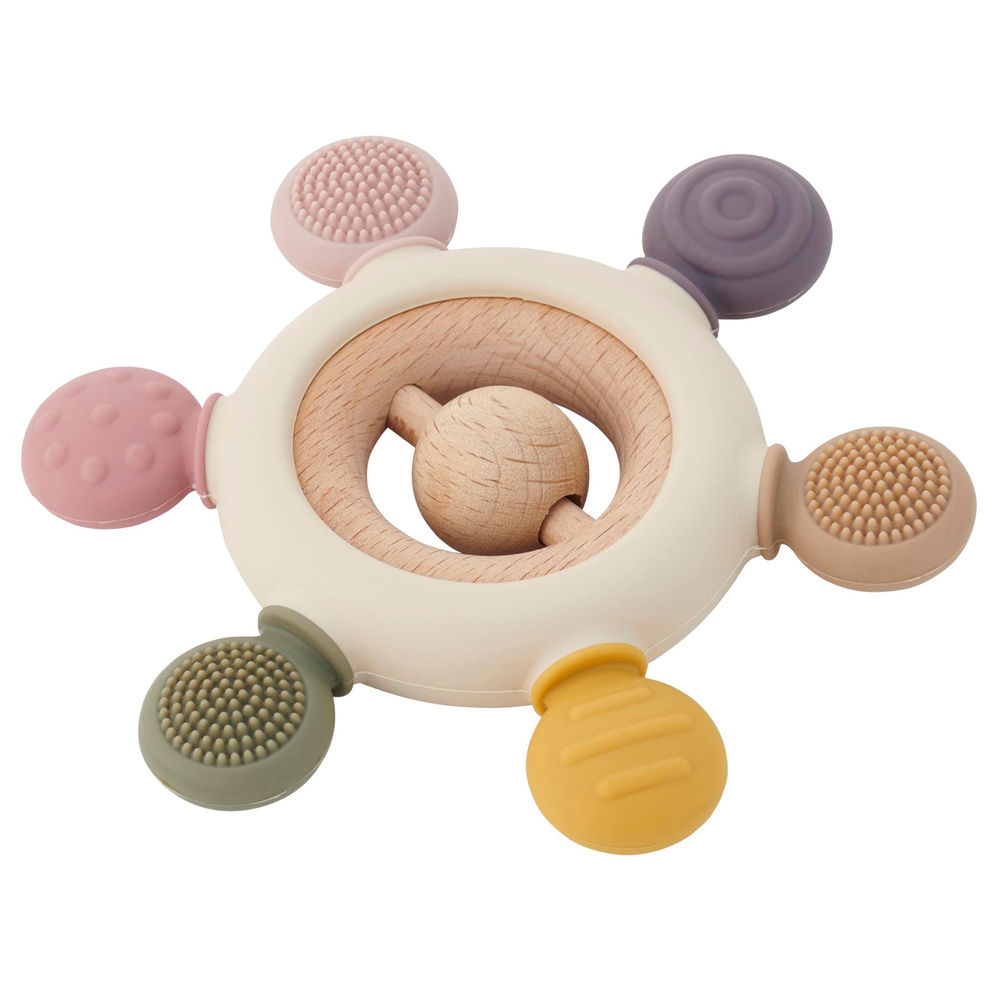 tickit Silisoft Rattle Teether | Sensory Baby Teether with Textured, Food-Grade Silicone and Natural Beechwood | Removable Woode