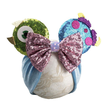 Jiahang Baby Girl Cartoon Monster Mouse Ears Turban Headwrap With Sequin Bow, Wide Velvet Hairband Hair Bow Headband For Newborn