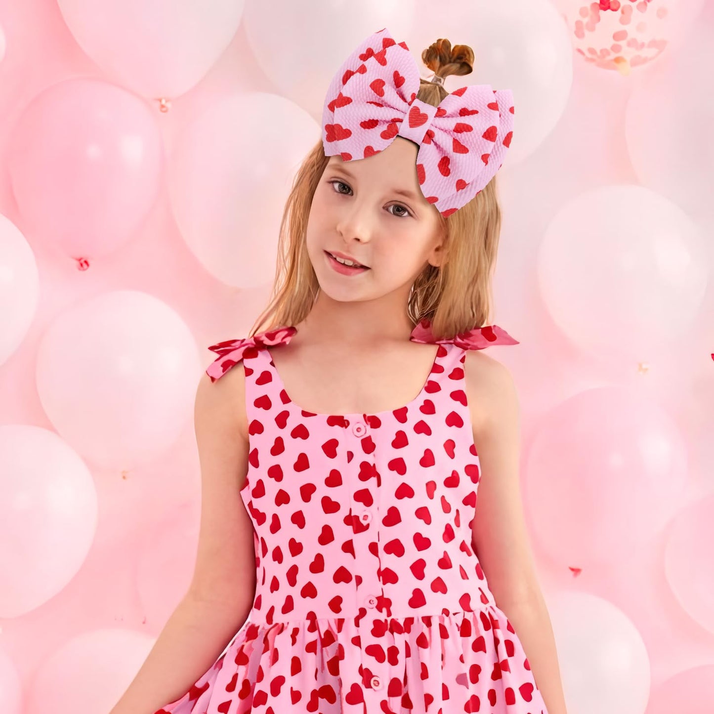 Yanjie Hairband 2 Pack - Valentines Design, Red Heart Handmade Headbands For Girls Infants Toddlers, Soft Comfortable Nylon Hair