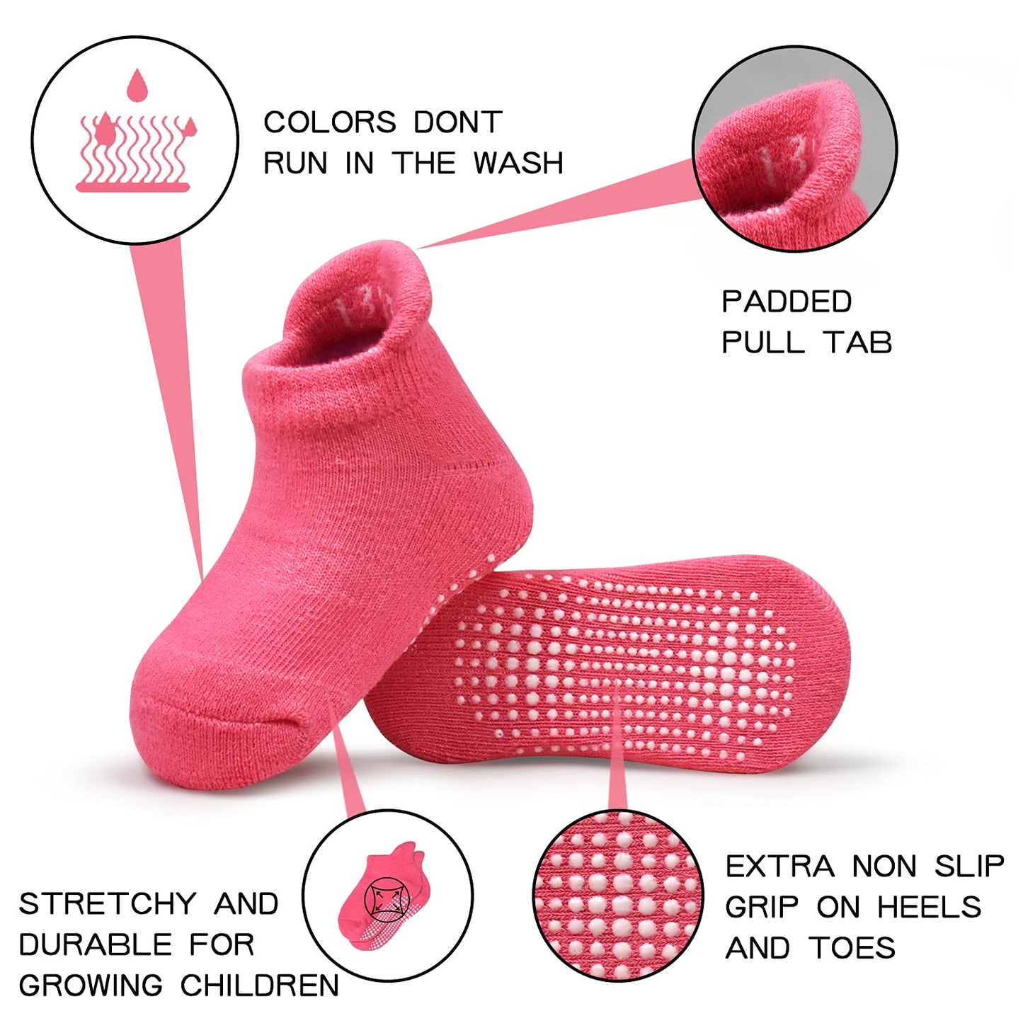 Tphon Non Slip Toddler Socks 12 Pairs Infant Baby Kids Grip Socks For Boy Girls Anti Skid Ankle Socks For 6-12 Month Baby