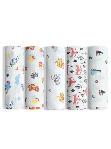 ORANGE SUGAR Swaddle for New Born Baby | Set of 5 | 100% Soft Cotton, Muslin Cloth for New Born Baby, Baby Swaddle Wrap  Starry