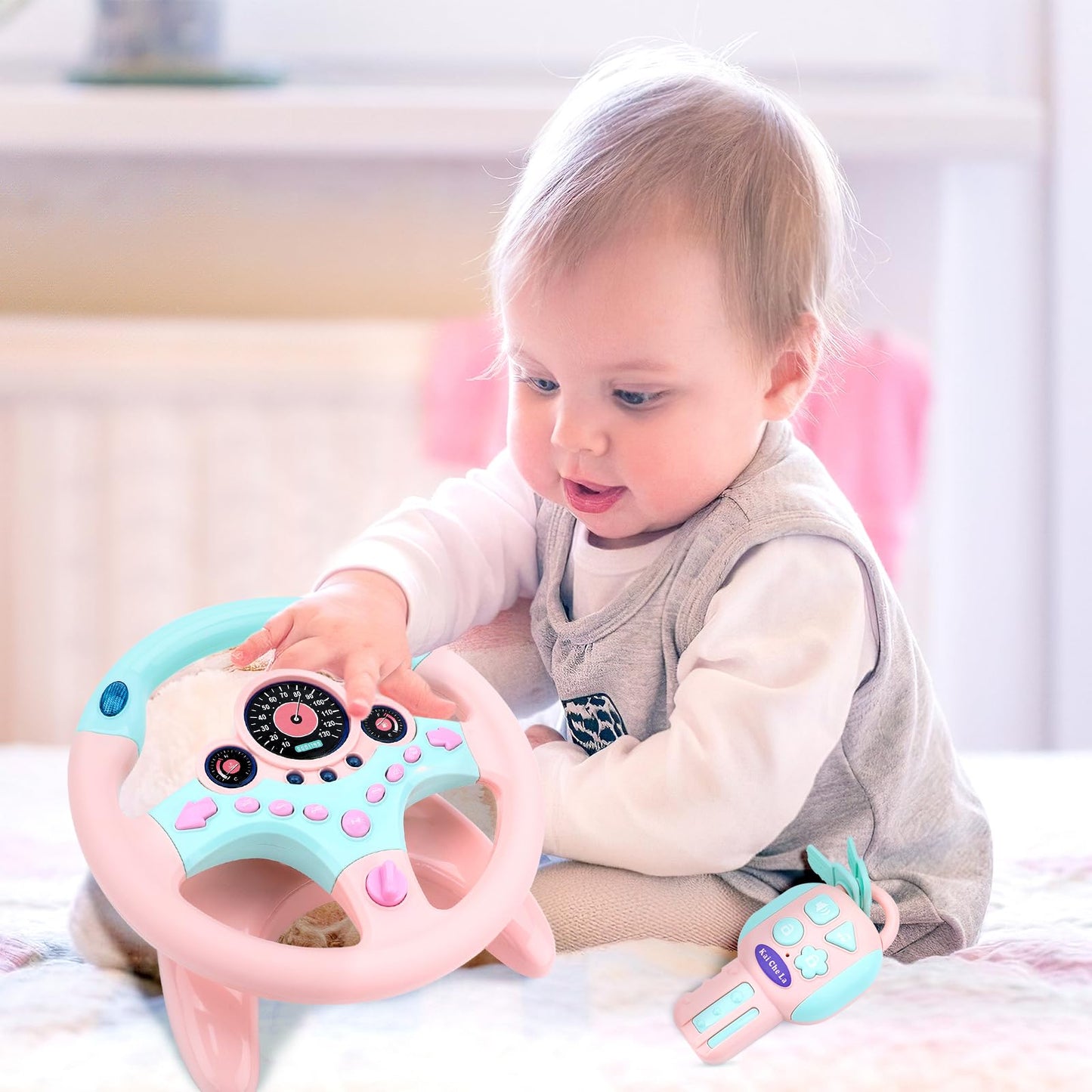 deAO Kids Steering Wheel for Backseat with Key Baby Toys Pretend Driving Simulated Steering Wheel Toy with Light and Music Gifts